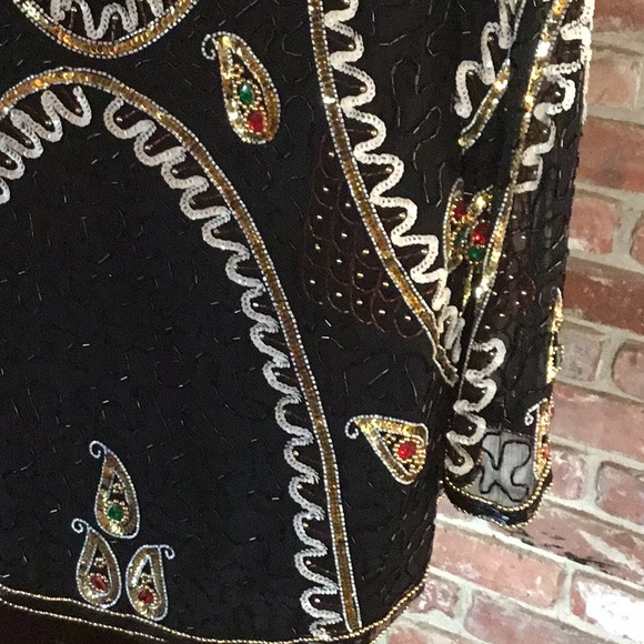 Vintage Eve’s Allure Black Sequins Jacket Sz. Med. 100% Silk - Picture 13 of 15